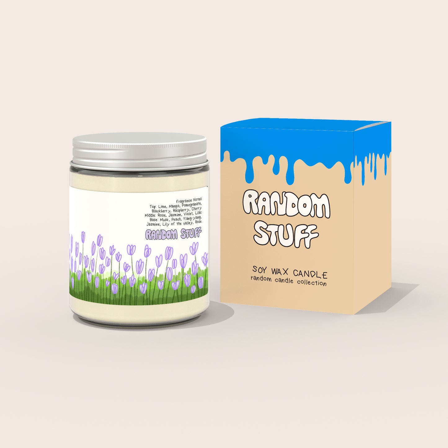 scented candle purple flowers random stuff with box