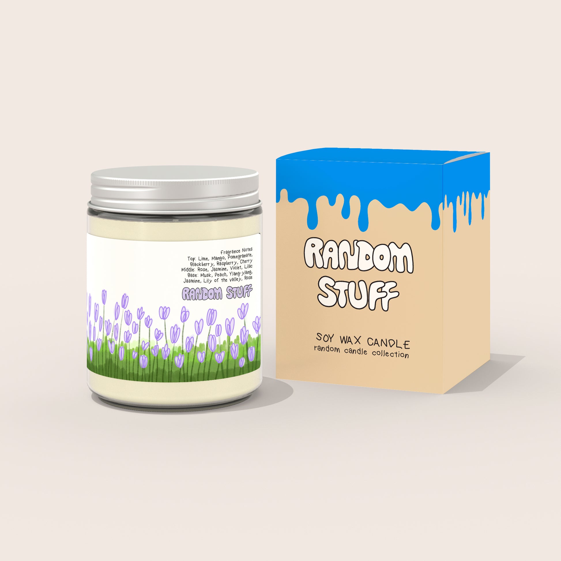 scented candle purple flowers random stuff with box